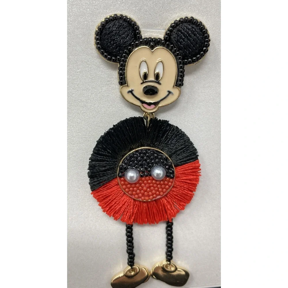 Disney X Baublebar Mickey Raffia Dangle Statement Earrings NWT Black‎ + Red